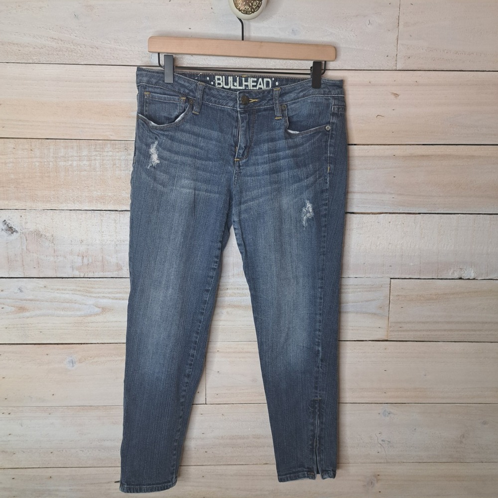 90's Revival Denim Punk Deconstructed Bullhead Women's 11 Cropped Faded Jeans